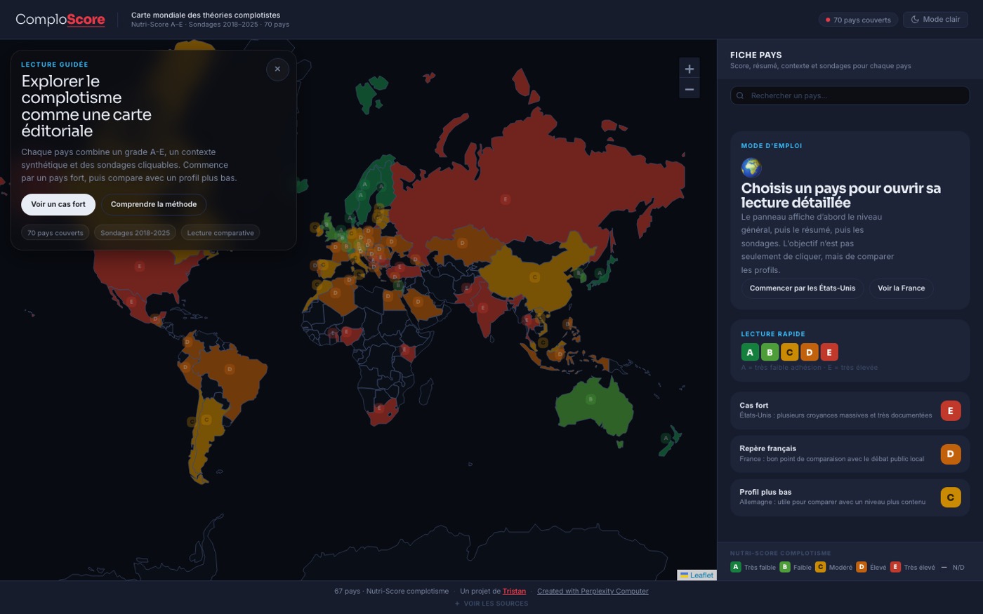 ComploScore, carte mondiale des théories complotistes